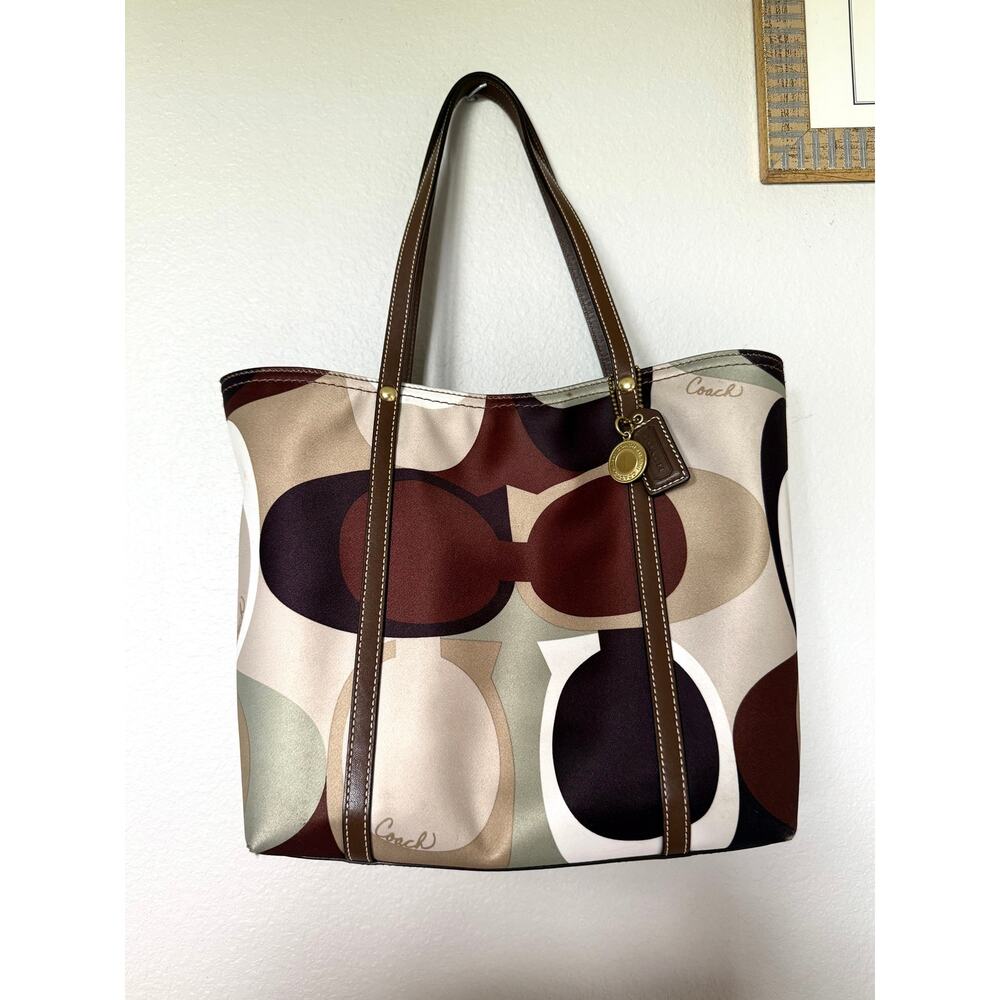 Coach Green & Brown Monogram Tote Bag in Original Box